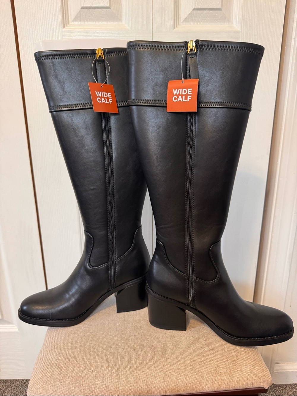 Franco Sparto Women Black Wide Calf Knee High Faux Leather Block Heel Boot Sz 7W - Picture 7 of 16